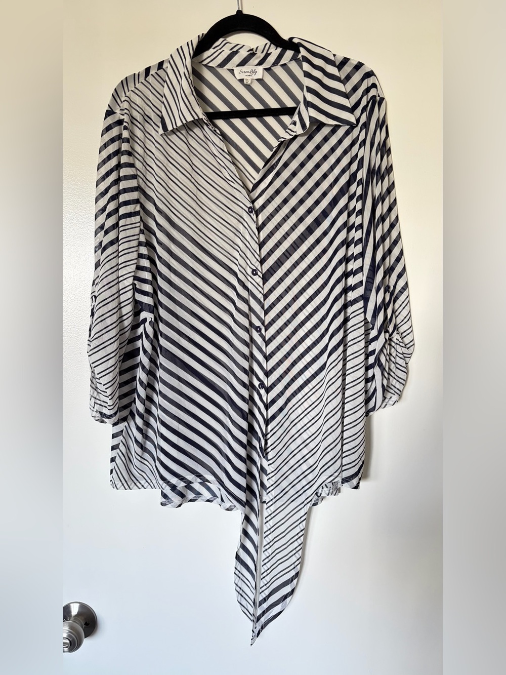 Siren Lily Black & White Diagonal Stripe Button-Down Shirt
